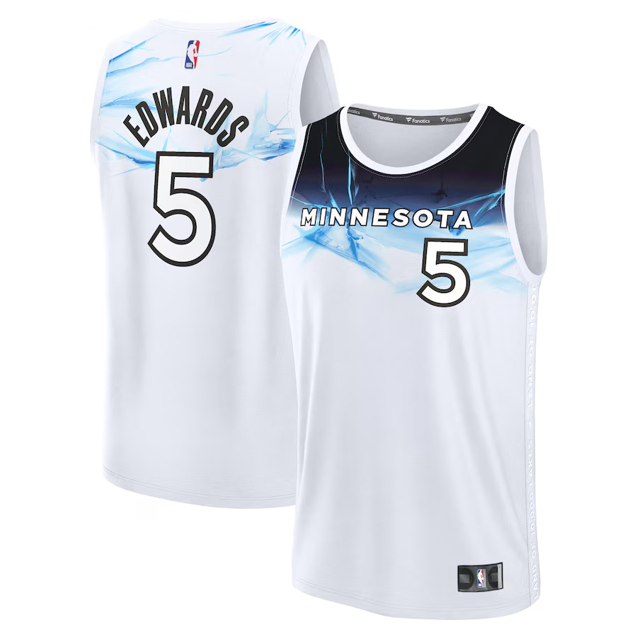 Men Minnesota Timberwolves #5 Anthony Edwards Fanatics White City Edition 2024-25 Fast Break Player NBA Jersey->minnesota timberwolves->NBA Jersey